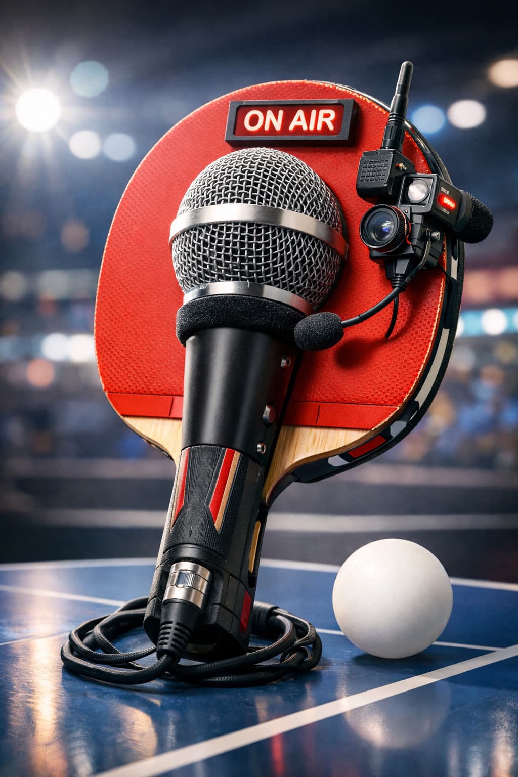 元スポーツ選手が芸能界やメディアで活躍するイメージ（卓球ラケットとマイク）