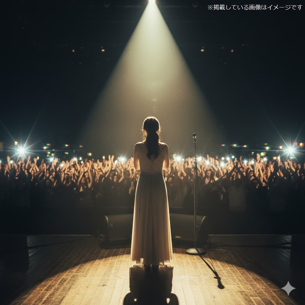 舞台でスポットライトを浴びる女性の後ろ姿