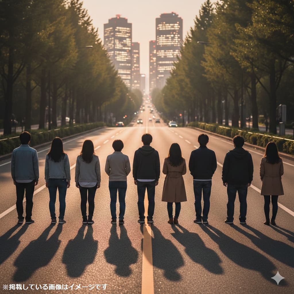 都会に向かう複数の若者たち