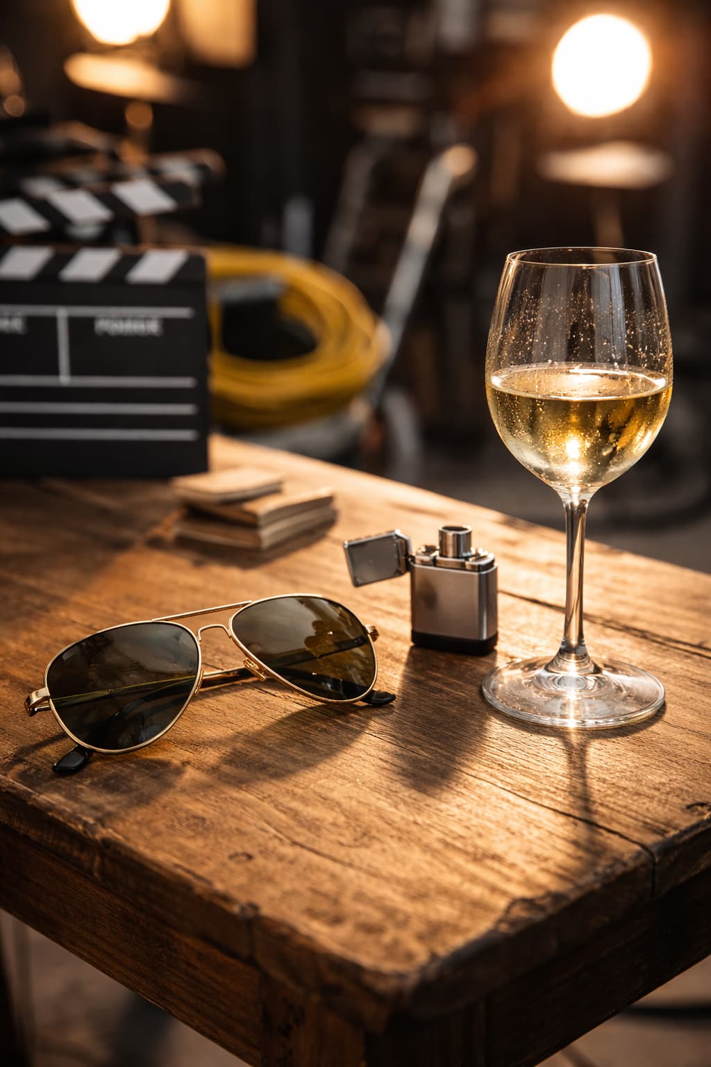 テーブルの上のサングラスとワイングラス