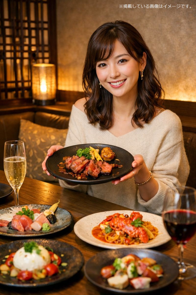 芸能人御用達グルメを紹介する女性の画像