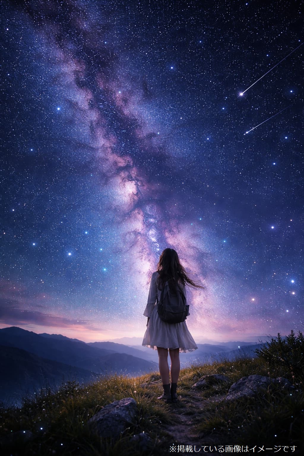 星空を見上げる女性